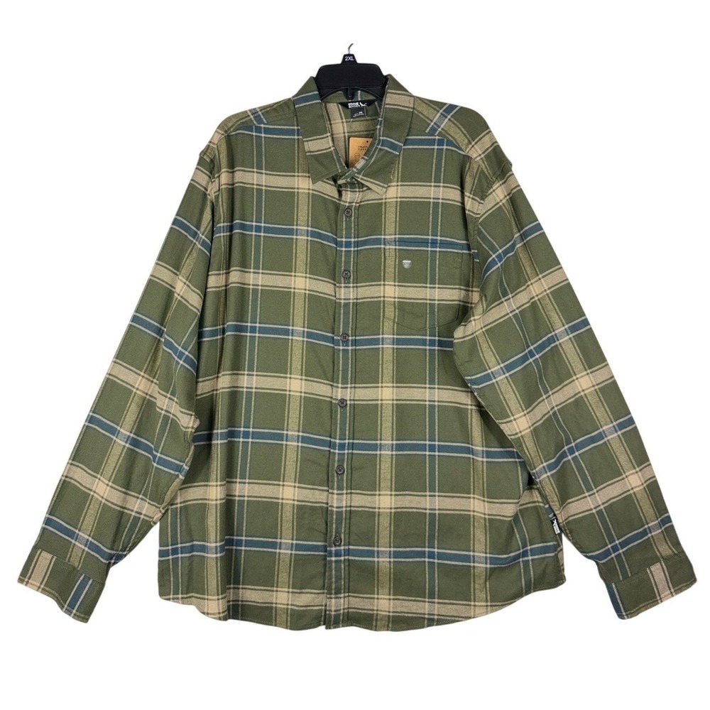 Eddie Bauer Mens Field Flannel Flex 2.0 Shirt Green Plaid XXL 0917 NWT
